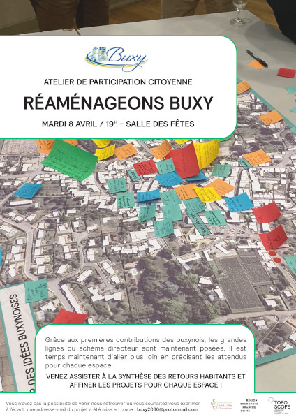 Atelier de participation citoyenne RÉAMÉNAGEONS BUXY du 8 avril 2025