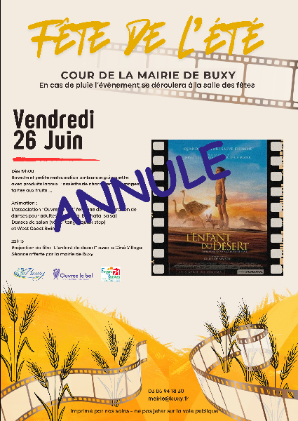 FÊTE DE L'ÉTÉ Cinéma en plein air et animations - ANNULÉS