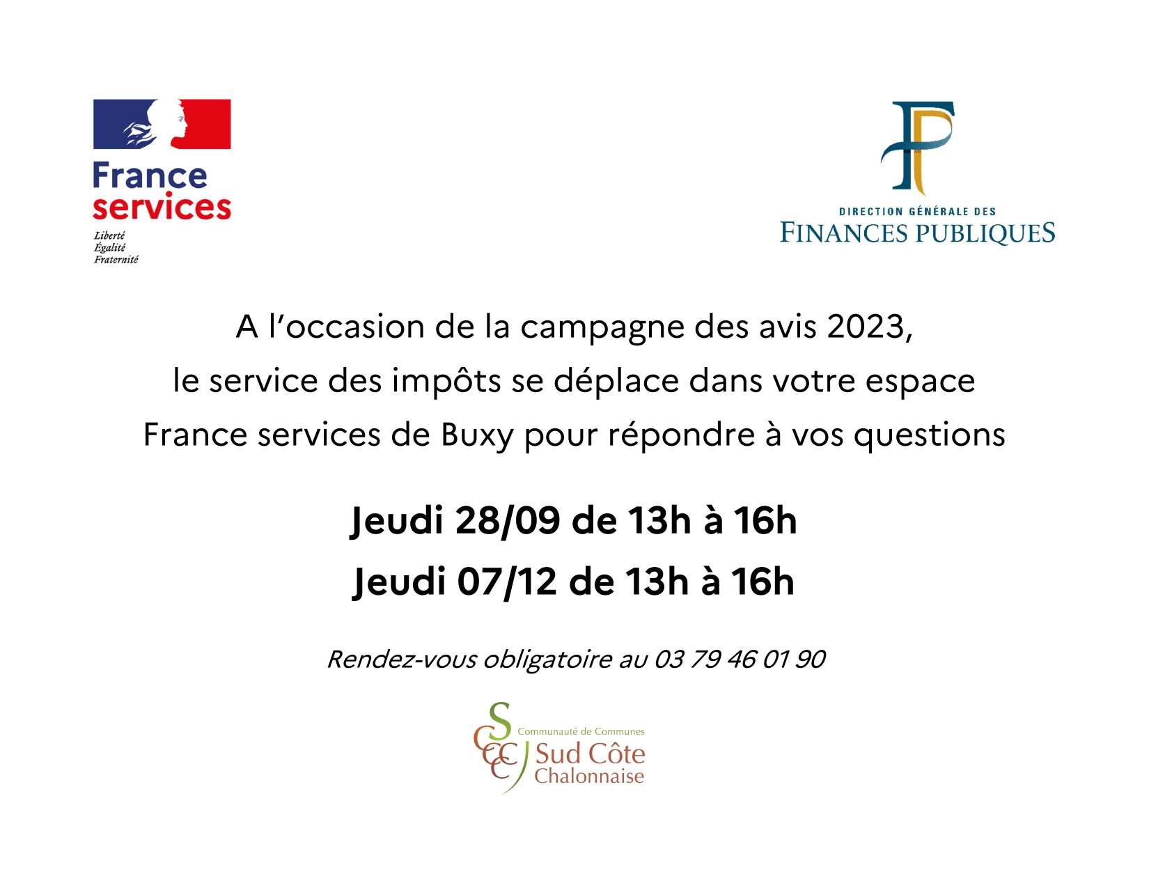 2 Permanences d'un agent des impôts à l'Espace France Services de Buxy